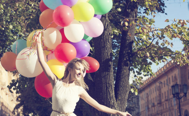 woman with balloons